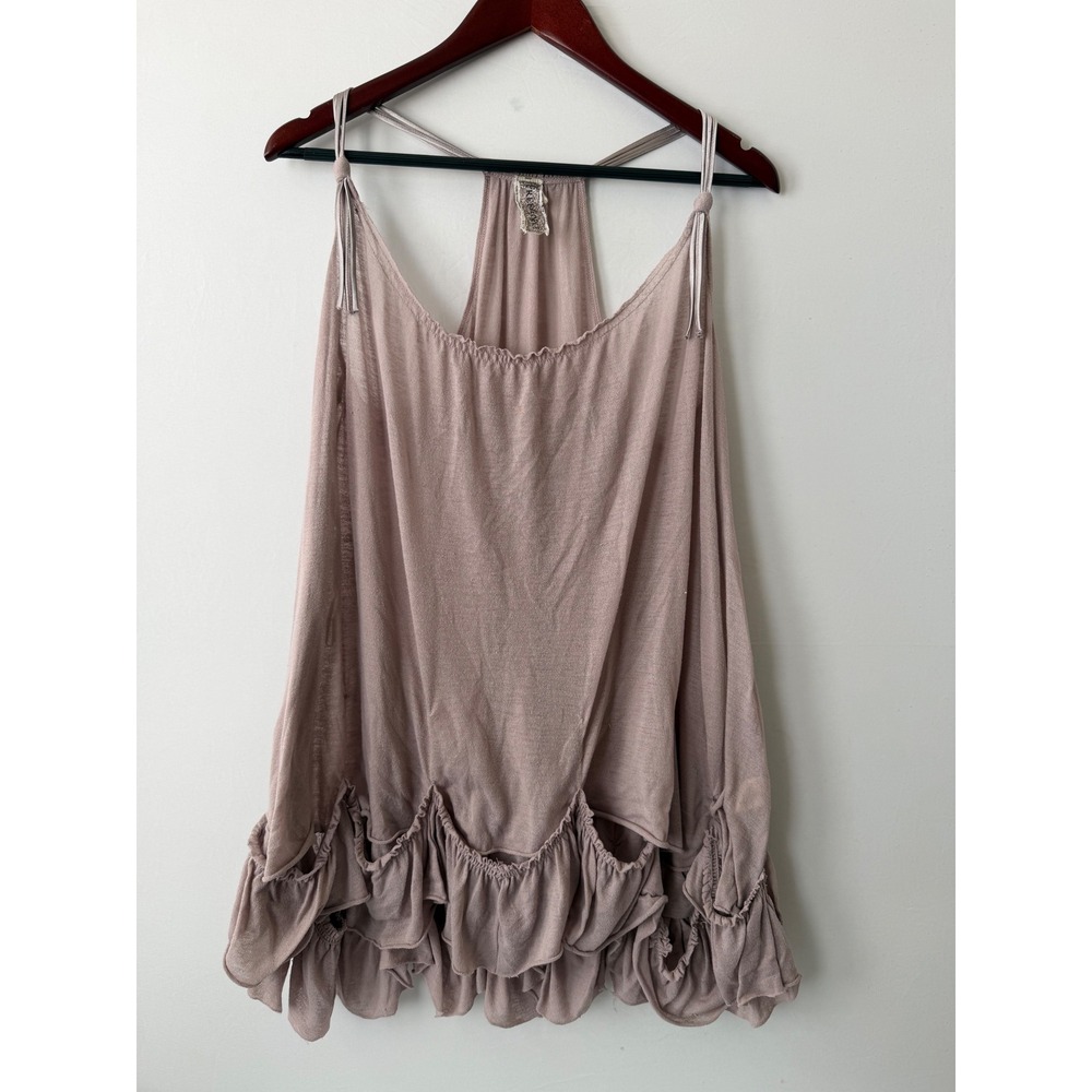 Free People Tank Top Boho Ruffle Racerback Mauve Pink Size XS